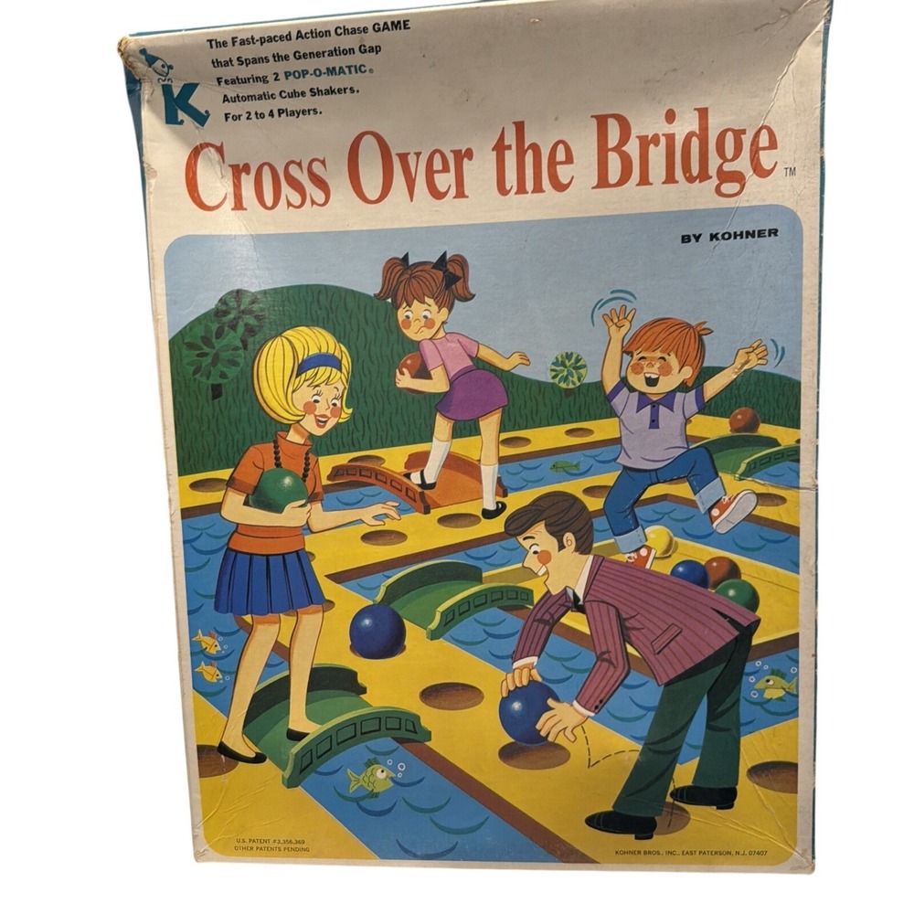Vintage 1970 Kohner Cross Over the Bridge Board Game Pop-O-Matic No 580 2-4 Play